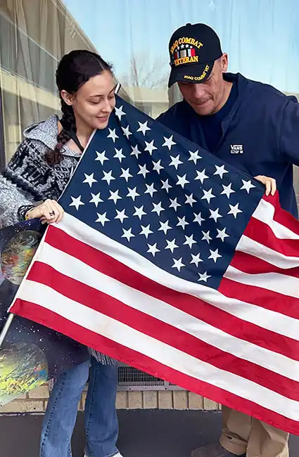 Happy Veterans day shared between father David Haave and daughter Claudia 2023 MO USA -- David Haave
